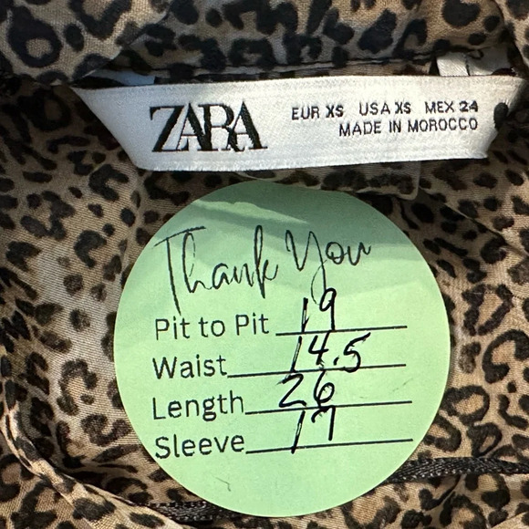 ZARA Sheer Womens Small Leopard Animal Print Scarf Neck Blouse Long Sleeve Shirt - Picture 5 of 7